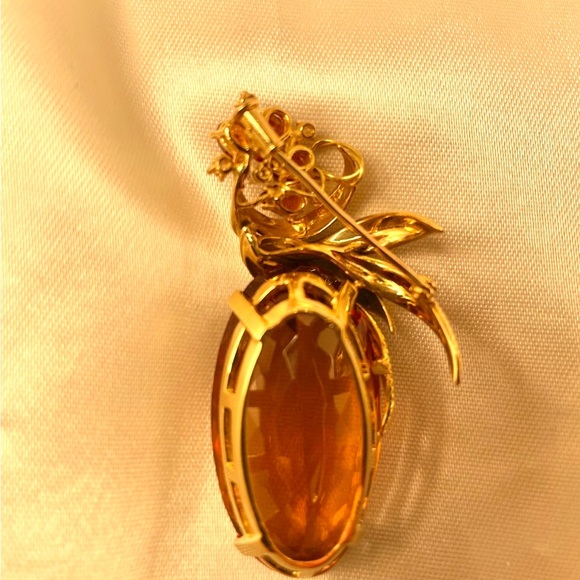 A 1 of  a kind, handmade vintage 1940-50’s 14KT YG, Citrine, Diamond Pin/pendant - Picture 4 of 8